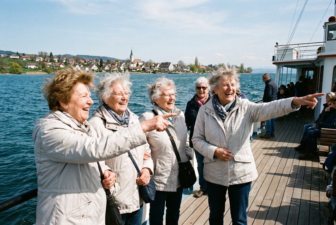 Mitgliederinnen auf dem Deck eines Bodensee-Schiffs